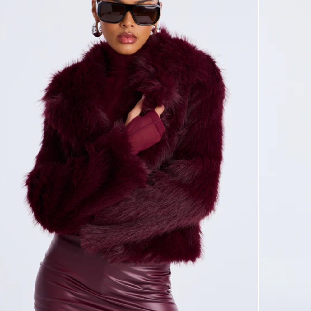 Burgundy Faux Fur Coat